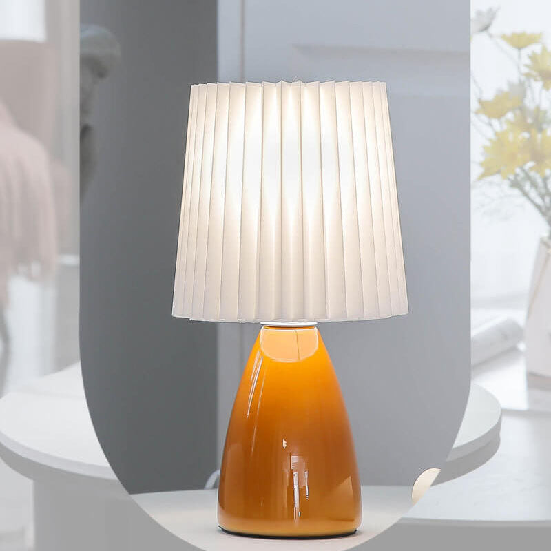 Skandinavische Retro-Faltenlampenschirm Glasfuß Licht Tischlampe