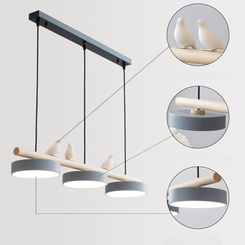 Skandinavische runde Harzvogel-Holz-lineare Insel LED-Kronleuchter-Leuchte