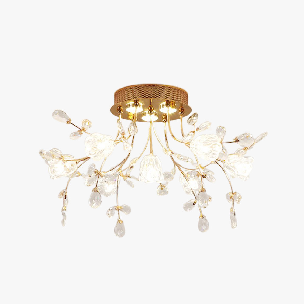 Art Deco Elegante Blumen-Deckenleuchte, Gold