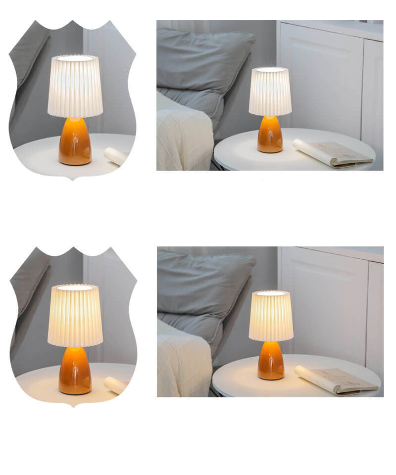 Skandinavische Retro-Faltenlampenschirm Glasfuß Licht Tischlampe