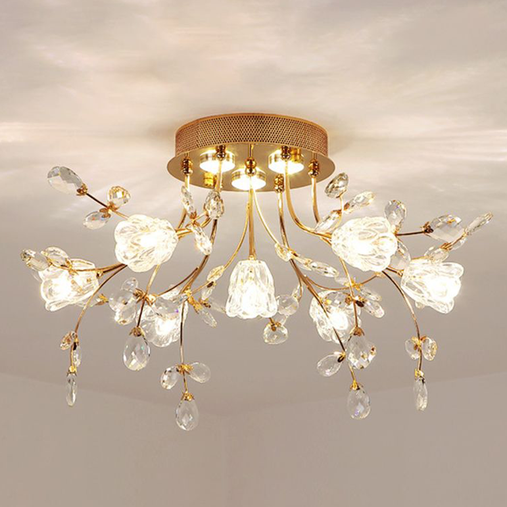 Art Deco Elegante Blumen-Deckenleuchte, Gold
