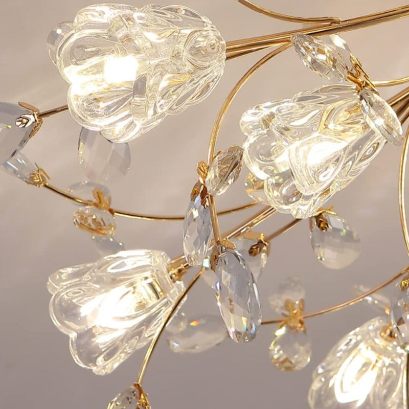 Art Deco Elegante Blumen-Deckenleuchte, Gold