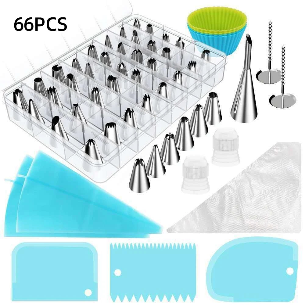 66/74-Piece Professional Cake Decorating Set – Stainless Steel Nozzles & Tools