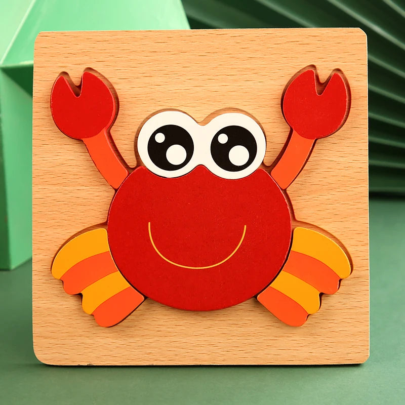 3D Wooden Cartoon Animal & Traffic Puzzle – Early Learning Educational Toy