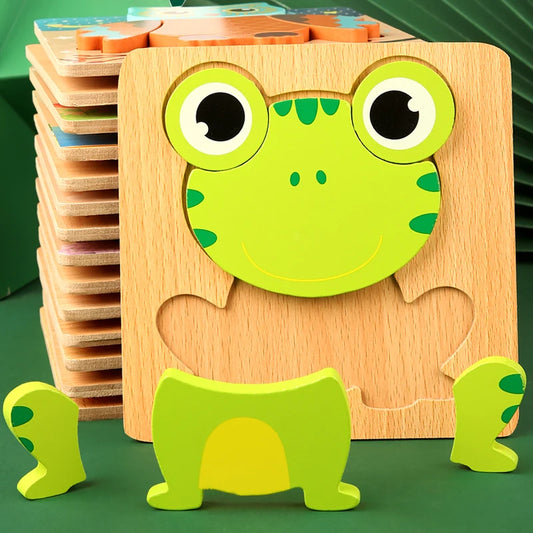 3D Wooden Cartoon Animal & Traffic Puzzle – Early Learning Educational Toy