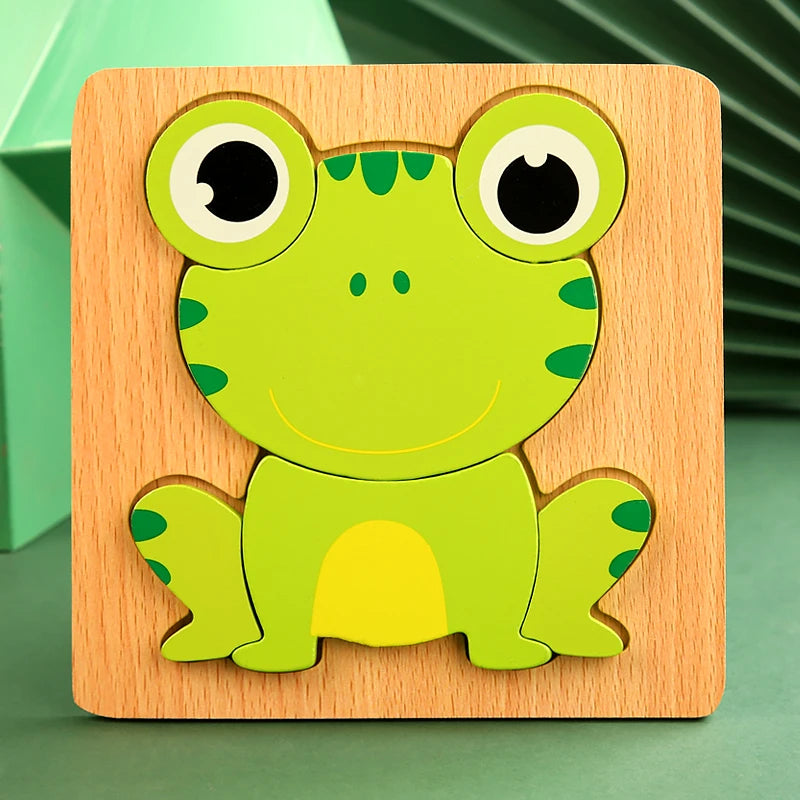 3D Wooden Cartoon Animal & Traffic Puzzle – Early Learning Educational Toy