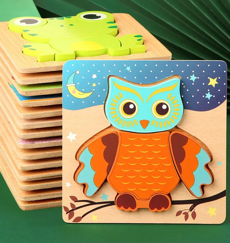3D Wooden Cartoon Animal & Traffic Puzzle – Early Learning Educational Toy