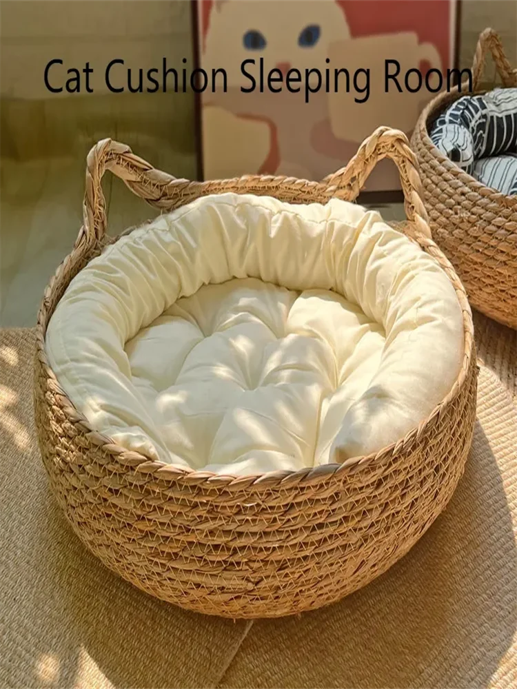 Hand-Woven Rattan Cat Nest – Cozy & Breathable for All Seasons