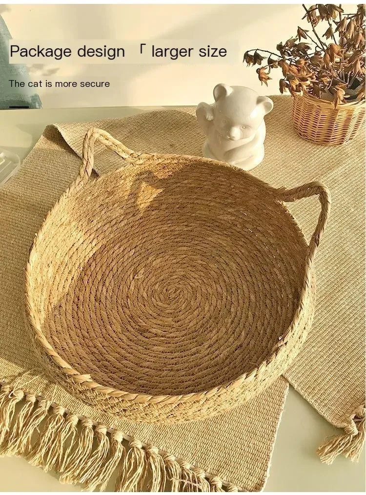 Hand-Woven Rattan Cat Nest – Cozy & Breathable for All Seasons