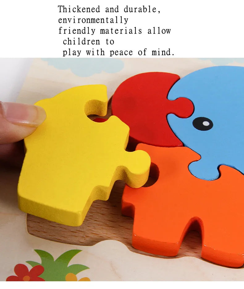 3D Wooden Cartoon Animal & Traffic Puzzle – Early Learning Educational Toy