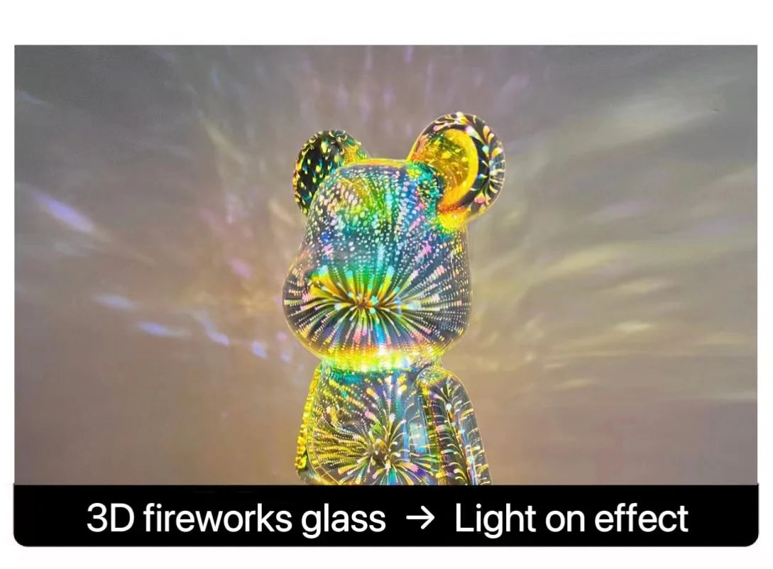 3D Vuurwerk Beer LED Nachtlamp – Kleurrijke Sfeerlamp