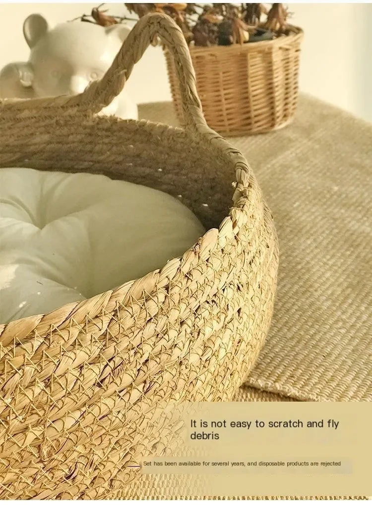 Hand-Woven Rattan Cat Nest – Cozy & Breathable for All Seasons