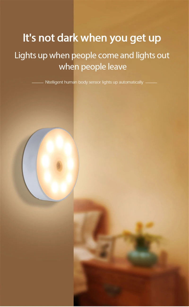 LED Smart Human Body Sensor Night Light – Wireless, USB Rechargeable, Motion-Activated