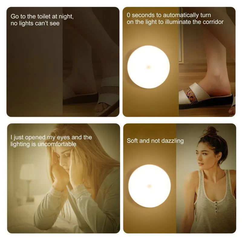 LED Smart Human Body Sensor Night Light – Wireless, USB Rechargeable, Motion-Activated