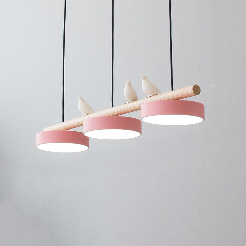 Skandinavische runde Harzvogel-Holz-lineare Insel LED-Kronleuchter-Leuchte