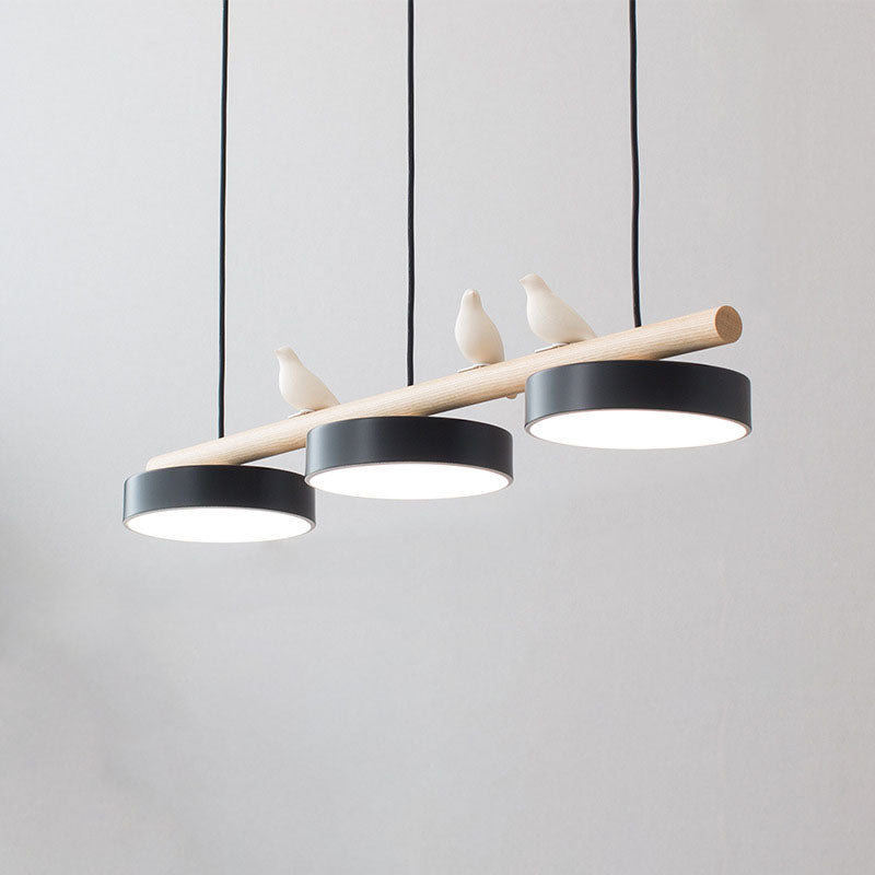 Skandinavische runde Harzvogel-Holz-lineare Insel LED-Kronleuchter-Leuchte