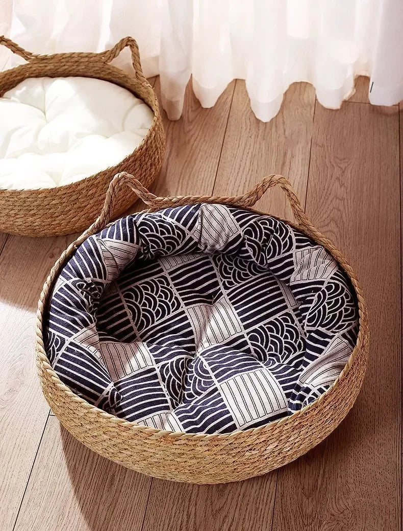 Hand-Woven Rattan Cat Nest – Cozy & Breathable for All Seasons