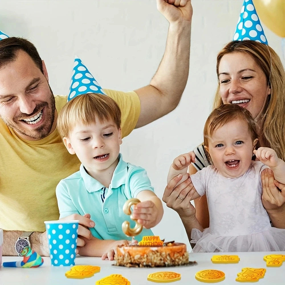 8-Piece Happy Birthday Cookie Cutter Set – Pressable Cartoon Biscuit Molds