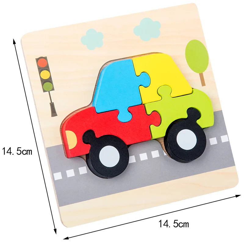 3D Wooden Cartoon Animal & Traffic Puzzle – Early Learning Educational Toy
