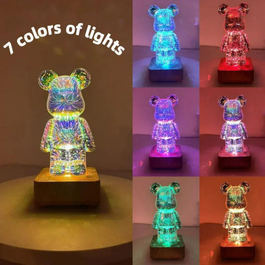 3D Fireworks Bear LED Night Light – Colorful Ambient Lamp