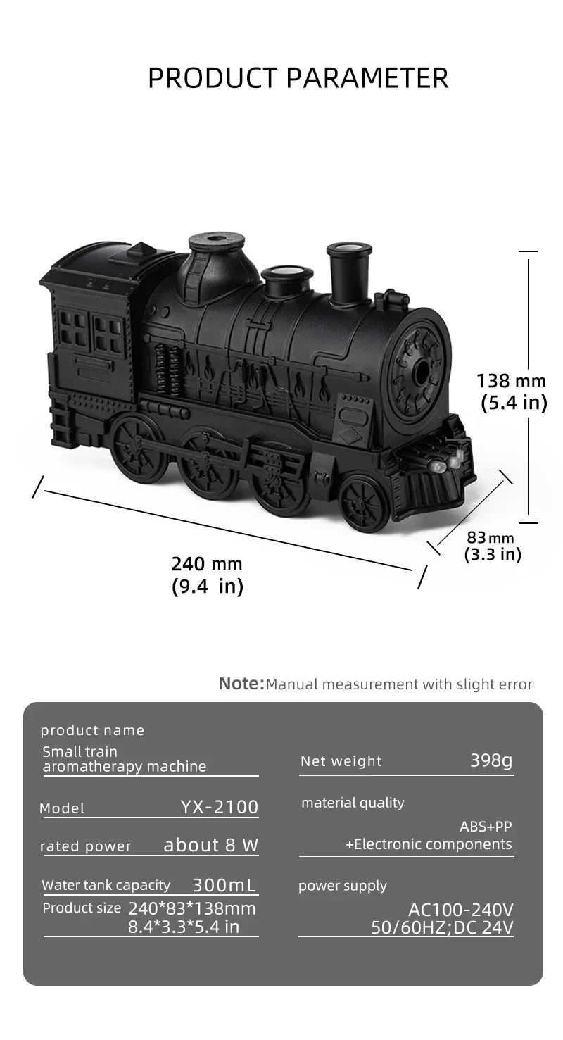 Mini Train-Shaped Aromatherapy Essential Oil Diffuser & Ultrasonic Cool Mist Humidifier