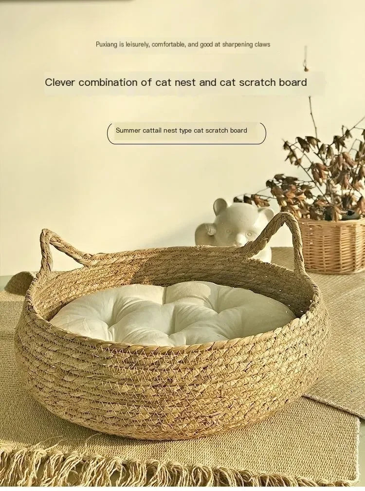 Hand-Woven Rattan Cat Nest – Cozy & Breathable for All Seasons
