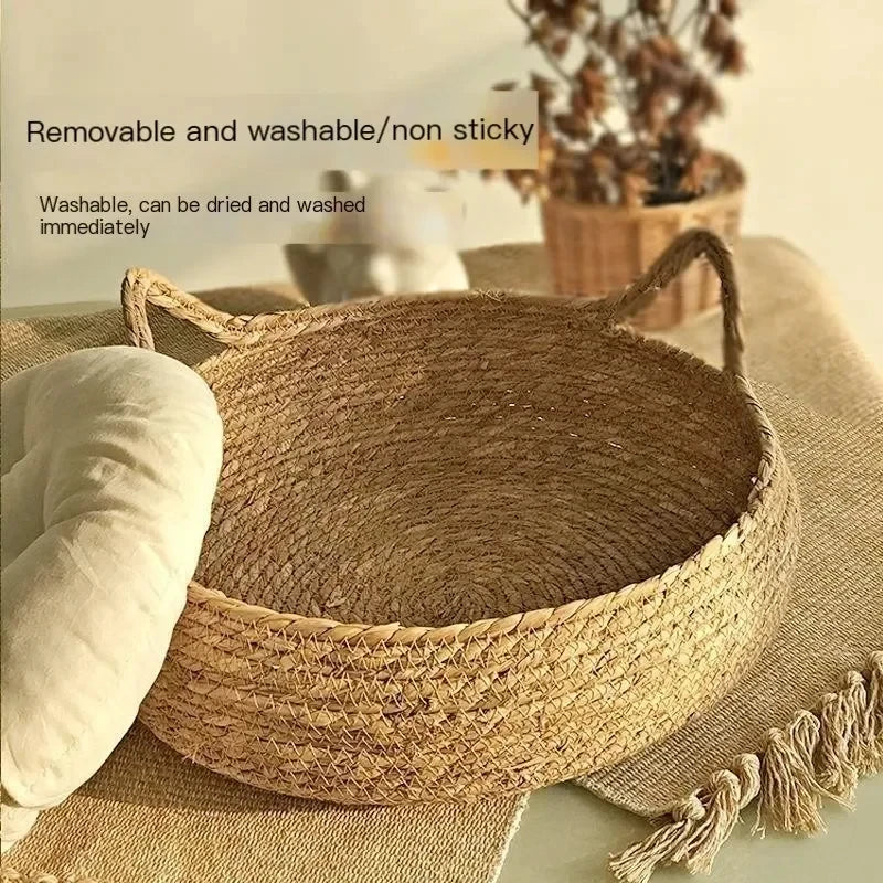 Hand-Woven Rattan Cat Nest – Cozy & Breathable for All Seasons