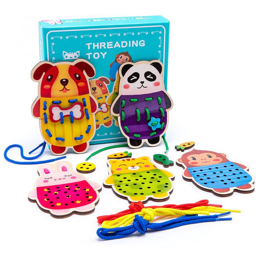 Wooden animal sewing cards