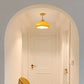 Flush Mount Ceiling Light Cup Minimalist Wood/Glass White/Orange