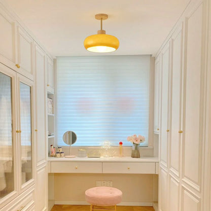 Indbygningsloftlampe Kop Minimalistisk Træ/Glas Hvid/Orange