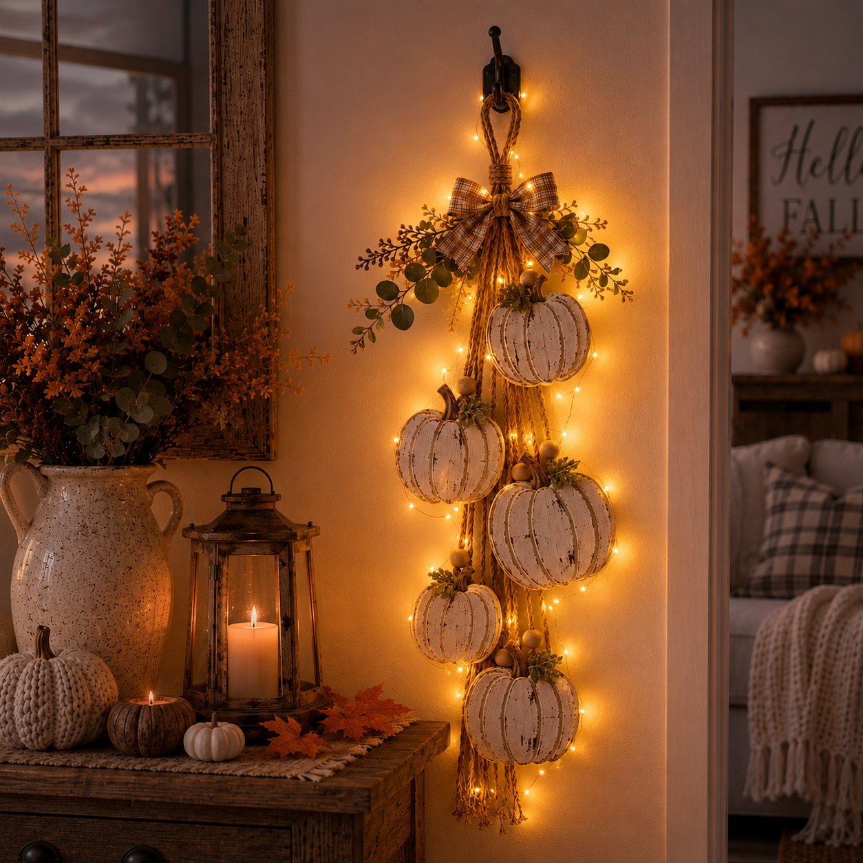 Ventayo – Rustic White Pumpkin Hanging Swag