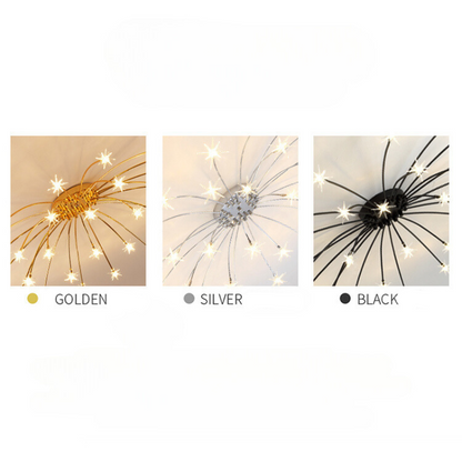 Art Deco Stjerne Metal/Glas Indbygningsloftlampe Sort/Guld/Krom