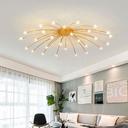 Art Deco Stjerne Metal/Glas Indbygningsloftlampe Sort/Guld/Krom