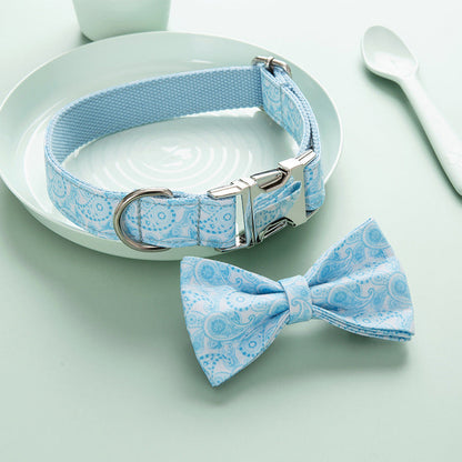 Light Blue Print Bow and Collar