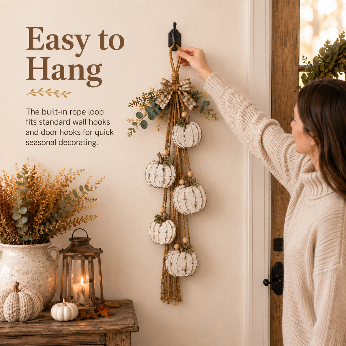 Ventayo – Rustic White Pumpkin Hanging Swag