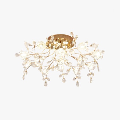 Art Deco Elegant Blomst Overflademonteret Loftlampe, Guld
