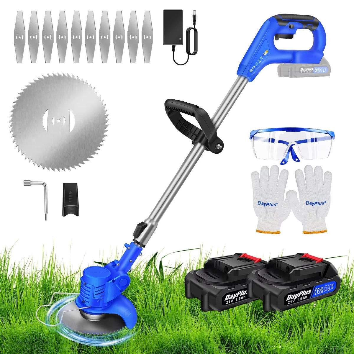 Hud & Jur | Battery Operated Cordless Grass Trimmer & Carbon Steel Weed Brush