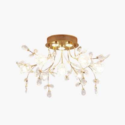 Art Deco Elegant Blomst Overflademonteret Loftlampe, Guld