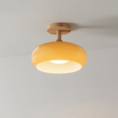 Indbygningsloftlampe Kop Minimalistisk Træ/Glas Hvid/Orange
