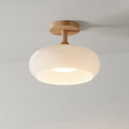 Indbygningsloftlampe Kop Minimalistisk Træ/Glas Hvid/Orange