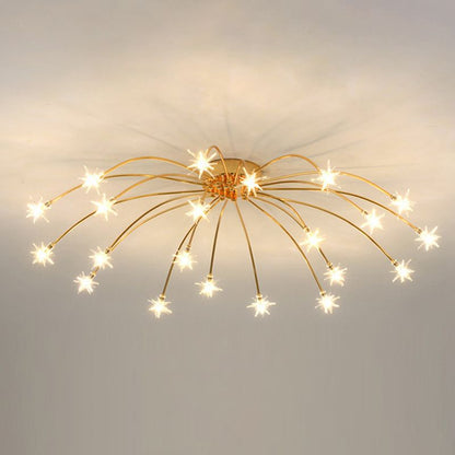 Art Deco Stjerne Metal/Glas Indbygningsloftlampe Sort/Guld/Krom