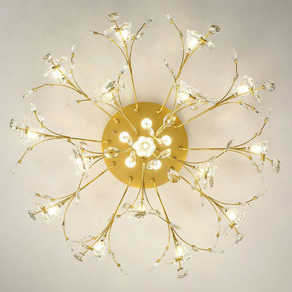 Art Deco Elegant Blomst Overflademonteret Loftlampe, Guld