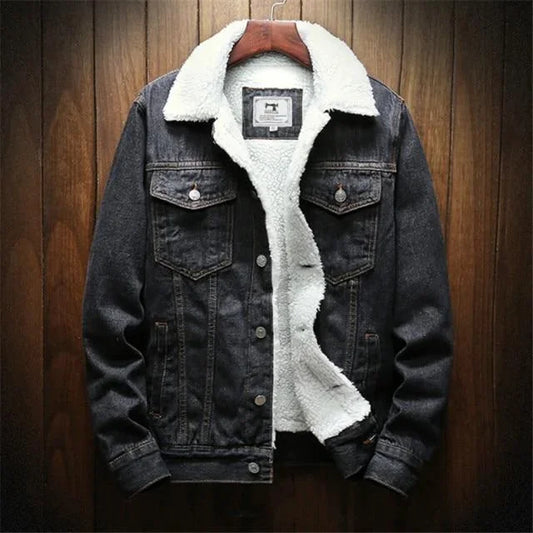 Mens Winter Warm Denim Jacket Coat Fleece/Cowboy Jeans Jacket