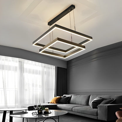 Square Stepless Dimming LED Black Modern Chandelier with Remote Control