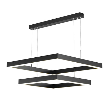 Square Stepless Dimming LED Black Modern Chandelier with Remote Control