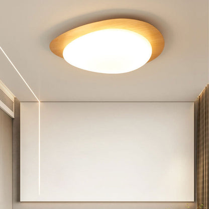 Nordic Iron Wood Grain Pebble LED Flush Mount Ceiling Light