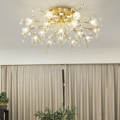 Art Deco Elegant Blomst Overflademonteret Loftlampe, Guld