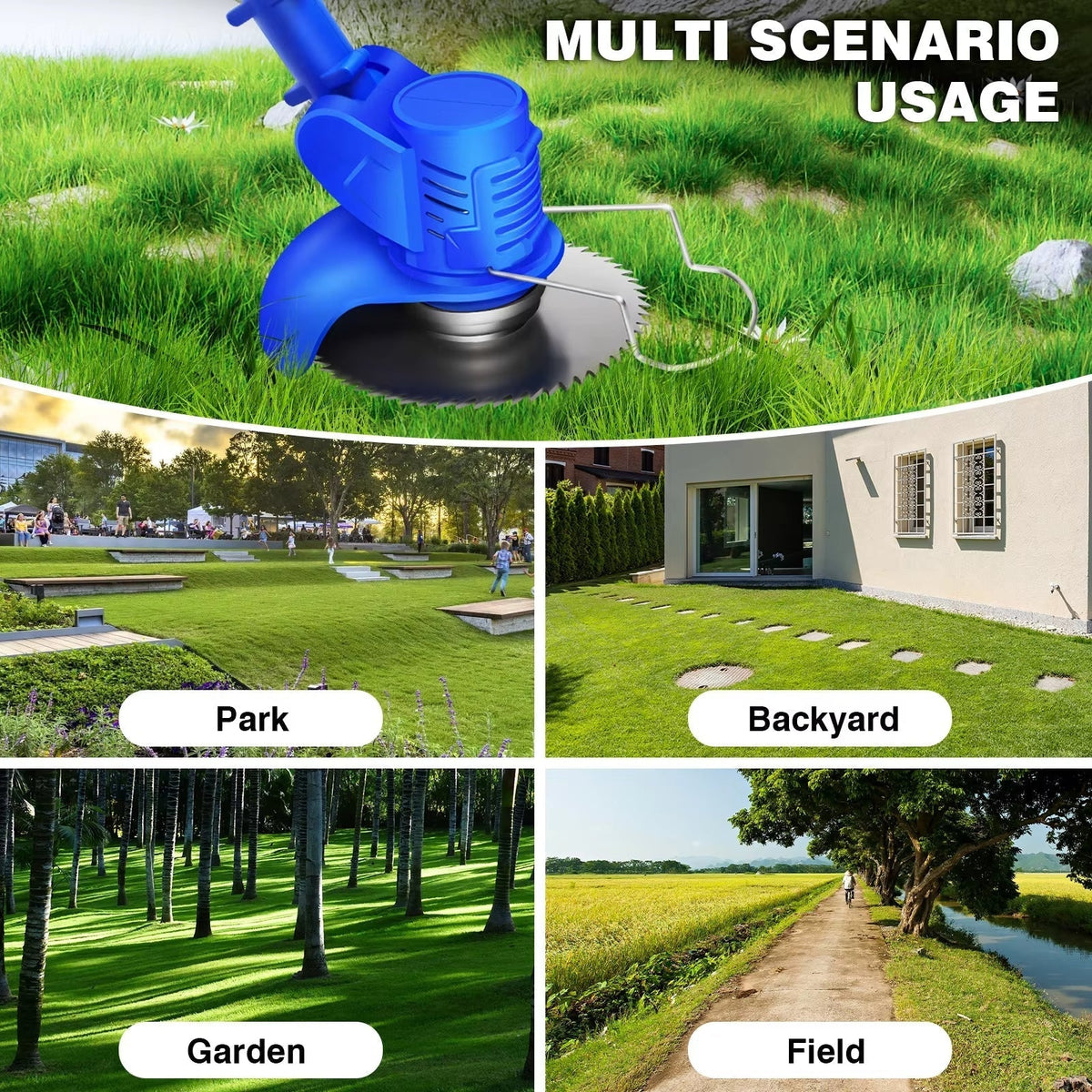 Hud & Jur | Battery Operated Cordless Grass Trimmer & Carbon Steel Weed Brush