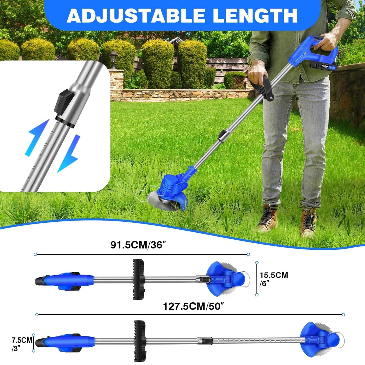 Hud & Jur | Battery Operated Cordless Grass Trimmer & Carbon Steel Weed Brush