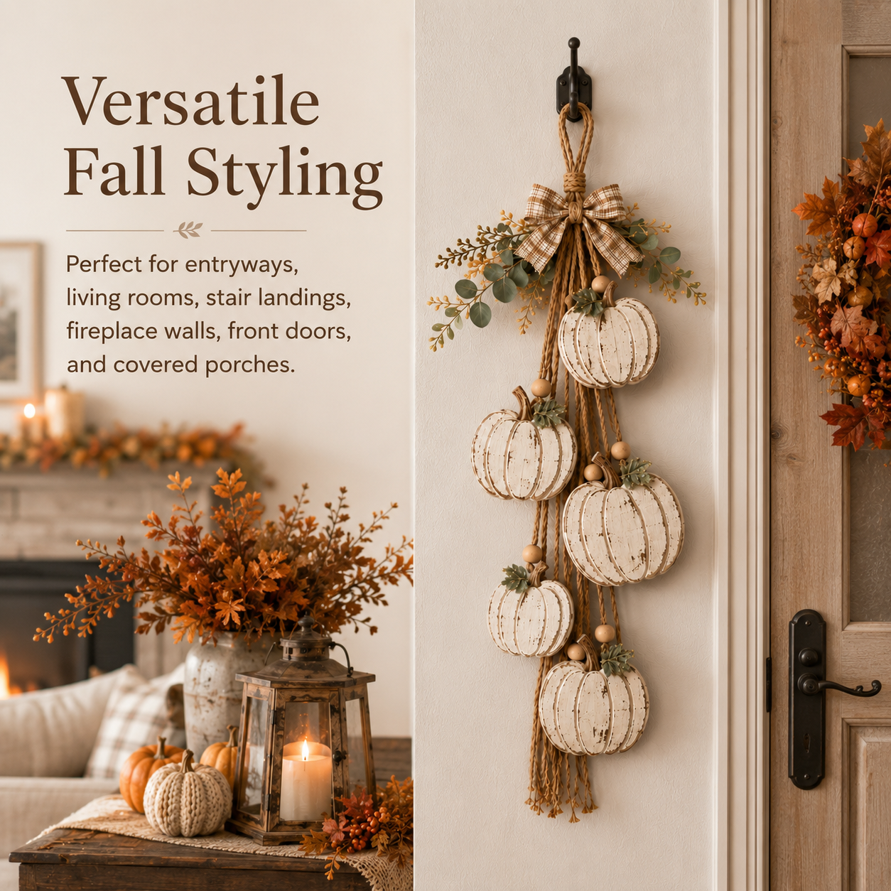 Ventayo – Rustic White Pumpkin Hanging Swag